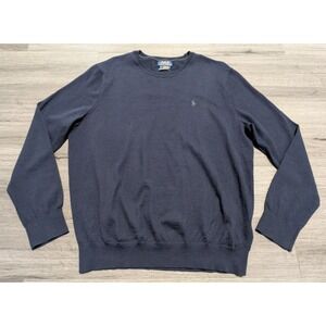 Polo‎ Ralph Lauren Men's Navy Blue Knit Washable Merino Wool Sweater Size Large